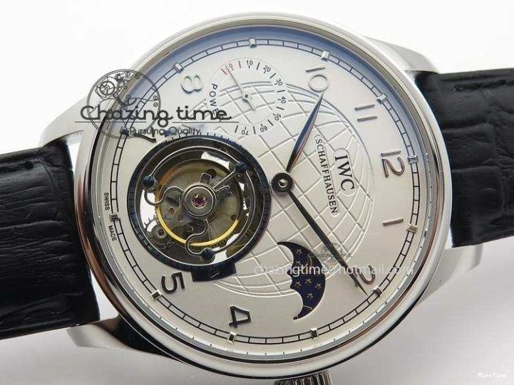 MIROTIME 0225 UrbanStyle Portuguese Tourbillon Power Reserve Moonphase SS White Dial On Black Leather Strap 7318